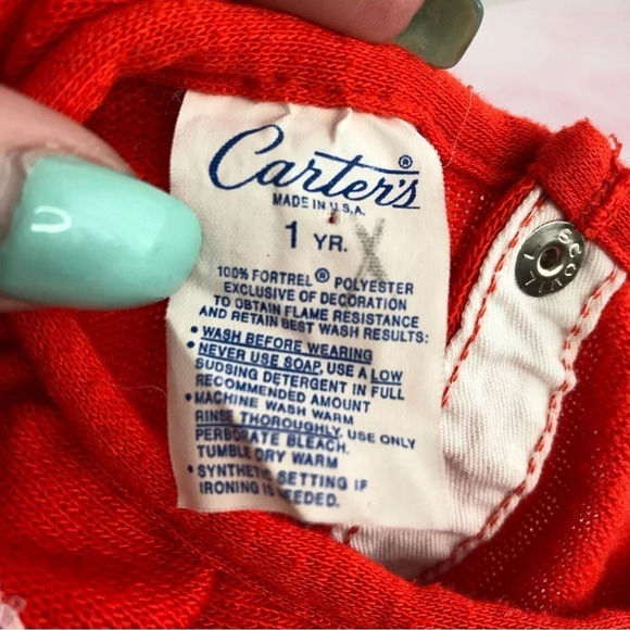 Vintage Carter’s pajama set footed red 2 piece little girl size 1 year - Picture 4 of 9